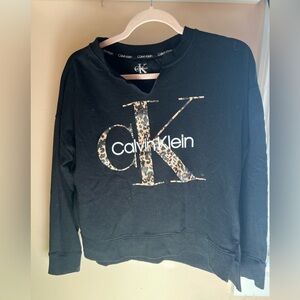 Calvin Klein Black Leopard Print Logo Sweatshirt Small
